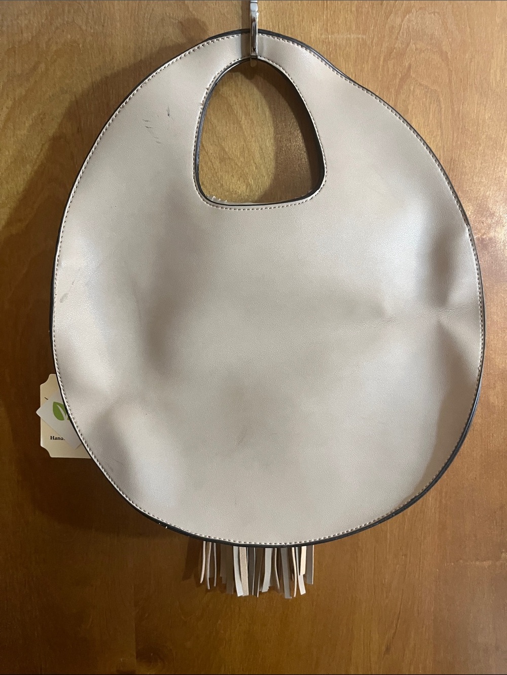 Fringed Circle Shoulder Bag in Beige - Vegan Leather - Picture 6 of 11